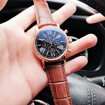 Mechanical Watch Men's Hollow Automatic Multi-function Fashion Leather Watch