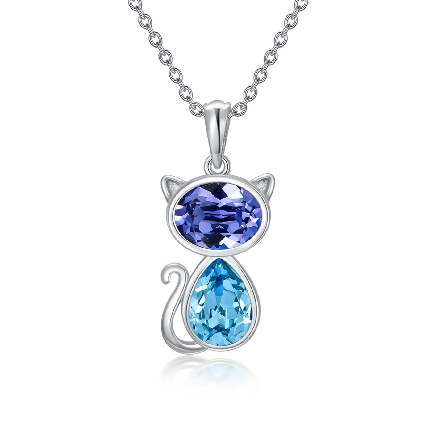 Cat Necklace with Crystal from Austria in White Gold Plated Sterling Silver