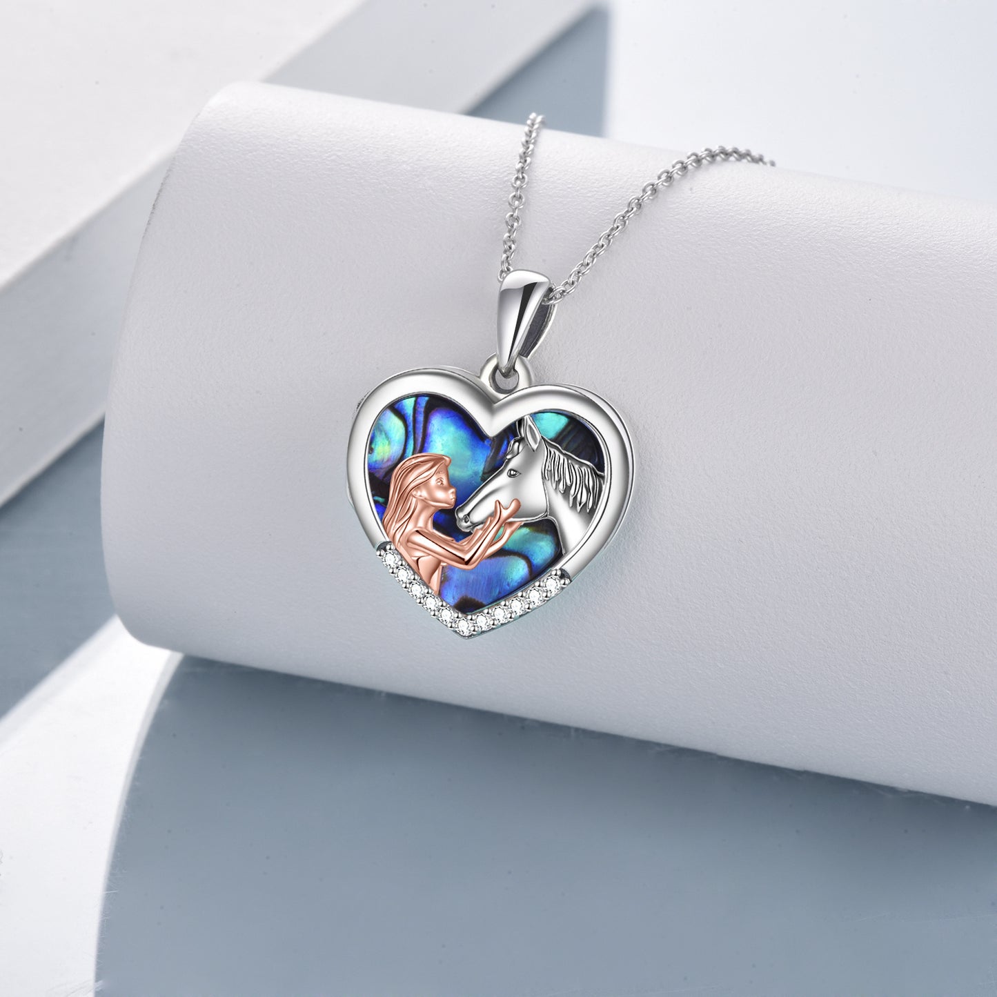 Horse Heart with Girls Pendant Necklace Gifts for Her