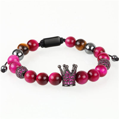 Inlaid Zircon Crown Transfer Beads Woven Men's Bracelet