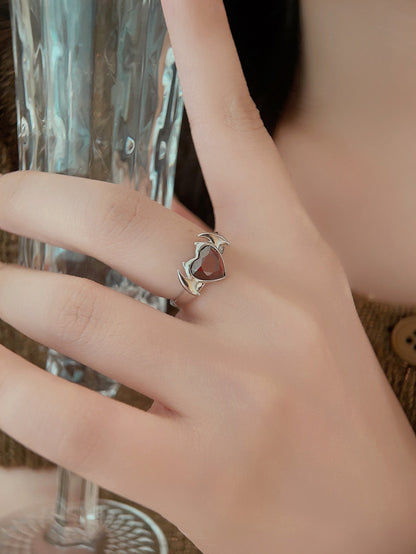 Heart-shaped Bat-shaped Silver Simple Fashion Ring