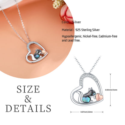 925 Sterling Silver Squirrel Abalone Shell Cubic Zirconia Cute Animal Heart Pendant Necklace