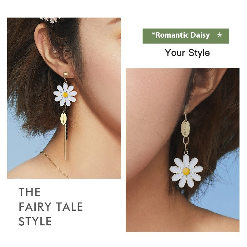 Long Tassel Asymmetric Flower Earrings