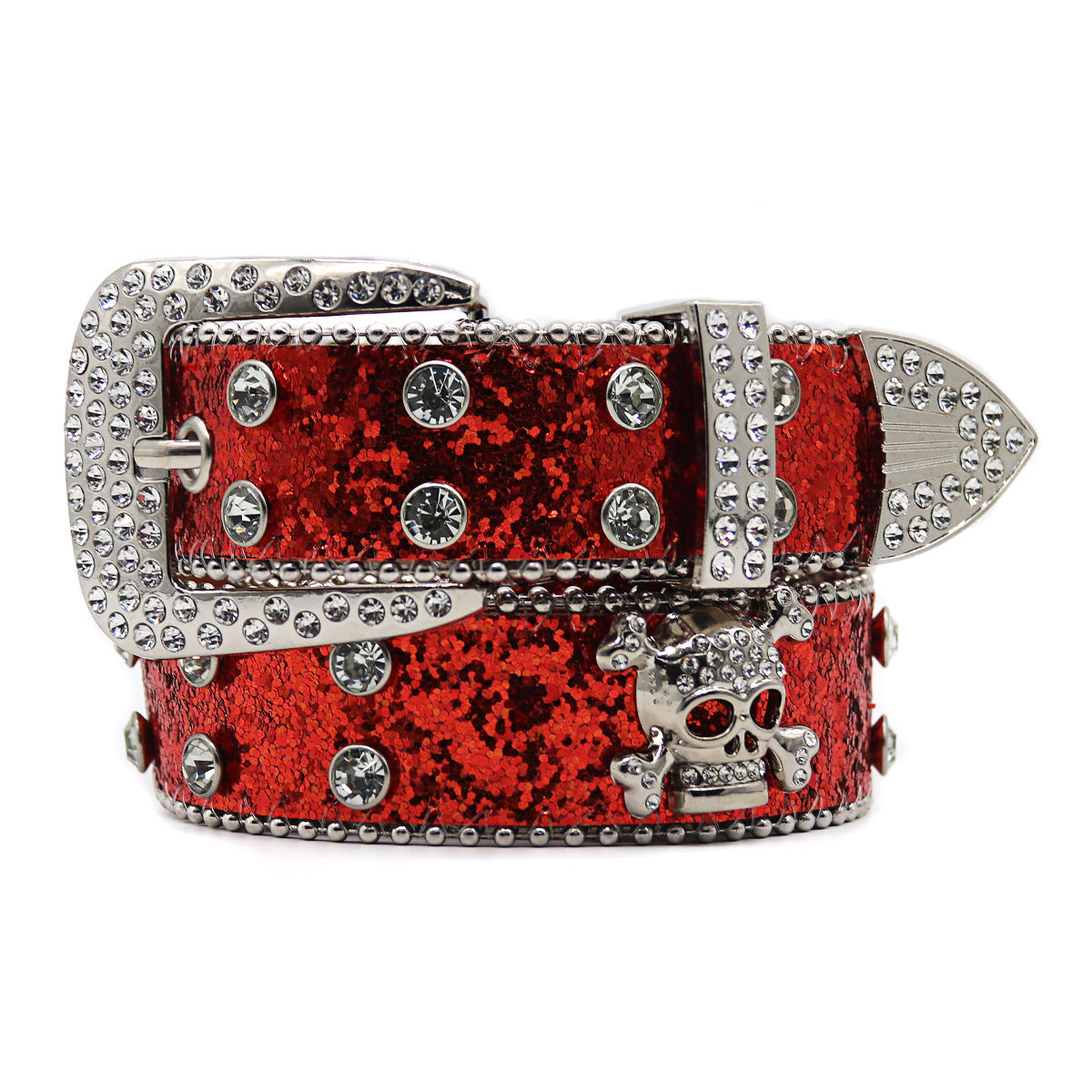 Rhinestone Skull Wide Belt Men