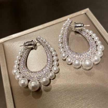 Full Diamond Row Of Pearl Drop Earrings Female Pearl Diamond Detachable Earrings