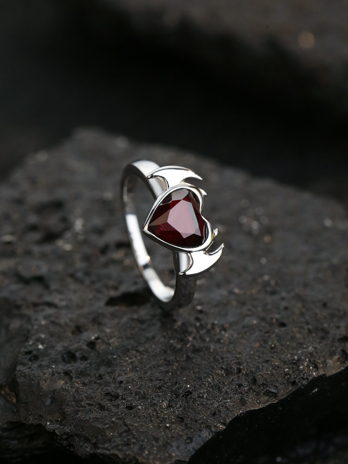 Heart-shaped Bat-shaped Silver Simple Fashion Ring