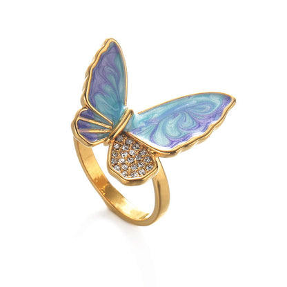 Retro Diamonds Oil Dripping Butterfly Ring