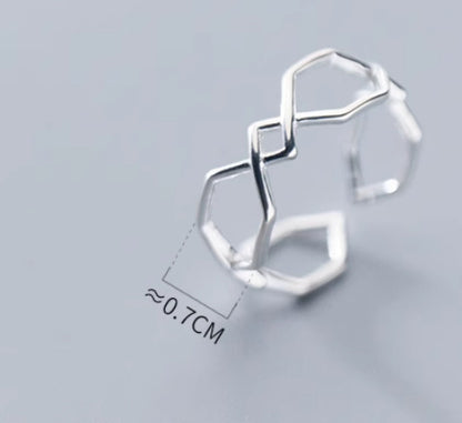 Hollow Double Line Cross Adjustable Ring