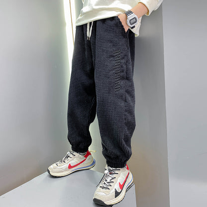 Boys' Casual Pants Thickened Plus Velvet Middle-aged Kids