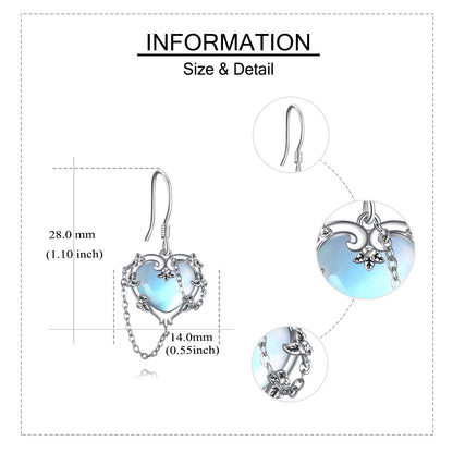 Witches Heart Moonstone Earrings 925 Sterling Silver Jewelry for Women