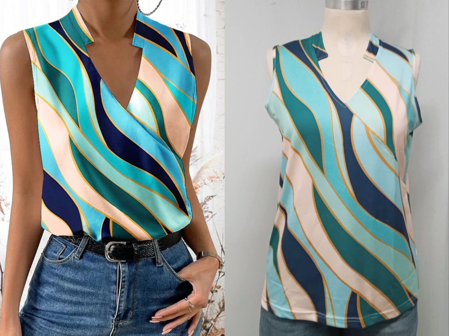 Women's Fashionable Color Abstract Graphic V-neck Vest