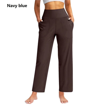 Women's High Waist Pure Color Draping Effect Straight Casual Trousers