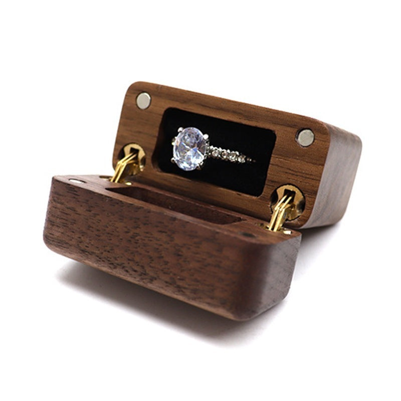 Walnut Ring Box Magnet Lighter Earring Studs Women's Mini Travel Storage Trinkets