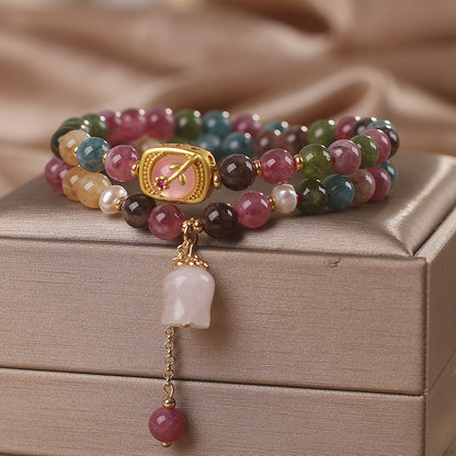 New Chinese Style Natural Color Tourmaline Double Circle Bracelet