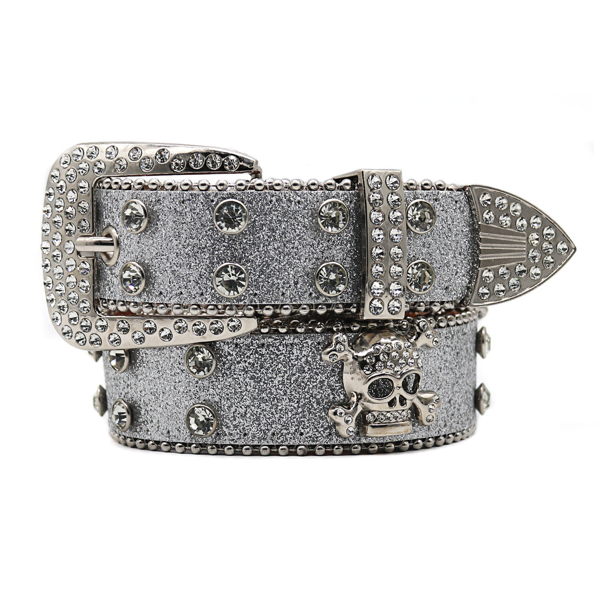 Rhinestone Skull Wide Belt Men