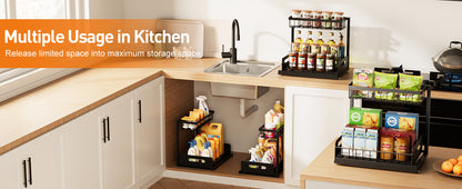 Under Sink Organizer Metal Pull Out Cabinet Organizer Spice Rack Kitchen Bathroom Organizers and Storage with Sliding Drawer