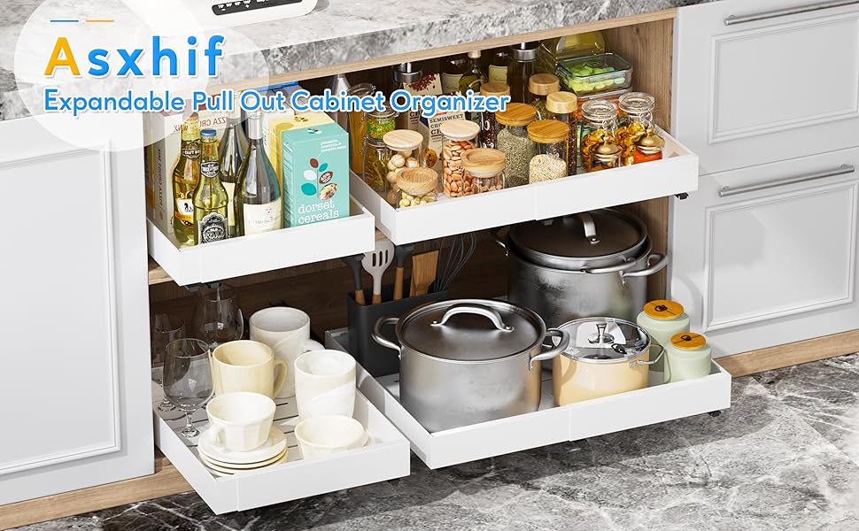 Pull Out Kitchen  Storage Rack Cabinet Organizer Expandable Heavy Duty Slide Out Drawers  for Kitchen,Bathroom,Pantry Organizer