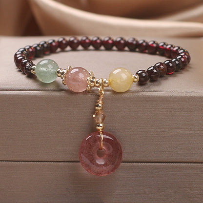 Special-interest Design Lucky Natural Garnet Strawberry Quartz Beaded Bracelet