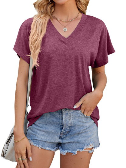 Summer Women's V-neck Loose Short Sleeve T-shirt Top