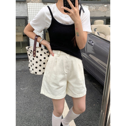 High Waist Pleated Kid Pear-shaped Slimming Cropped Casual Pants