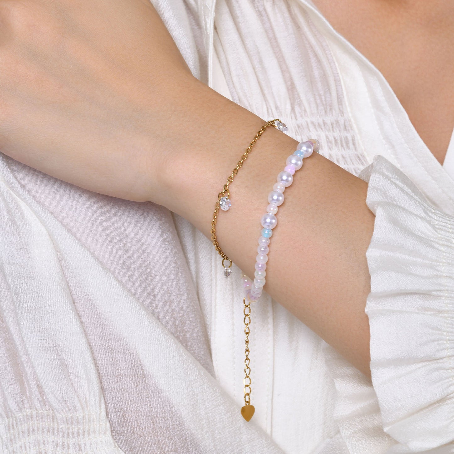 Cross Chain Pearl Bead Double-layer Bracelet