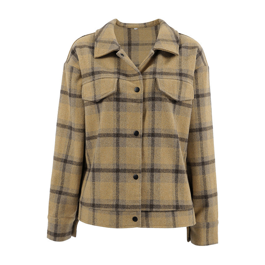 Woolen Plaid Loose-fitting Fashionable Jacket Top