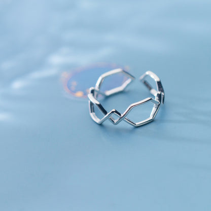 Hollow Double Line Cross Adjustable Ring