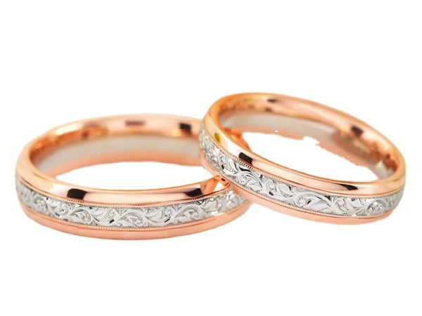 New Rose Flower Couple Ring European And American Rose Gold Plated Two-color Men's And Women's Wedding Ring