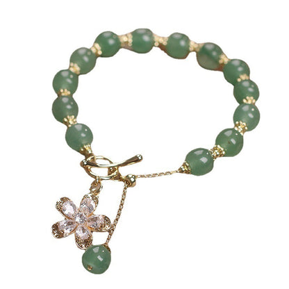 Natural Green Strawberry Quartz Women's Crystal Flowers Pendant Tassel Bracelet