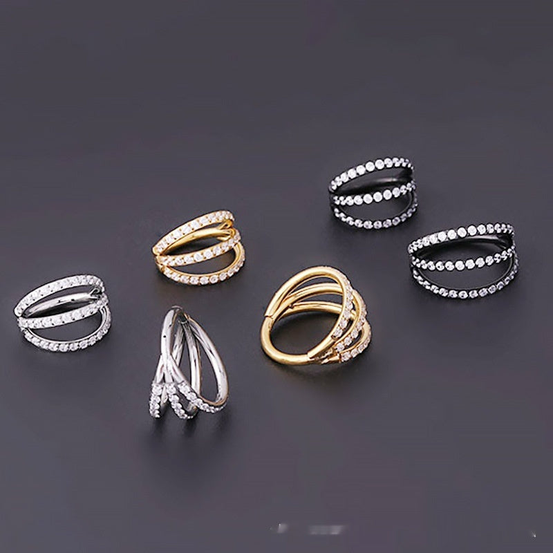 European And American Trendy Piercing Nose Studs Stainless Steel Three-row Seamless Closed Ring Nose Ring