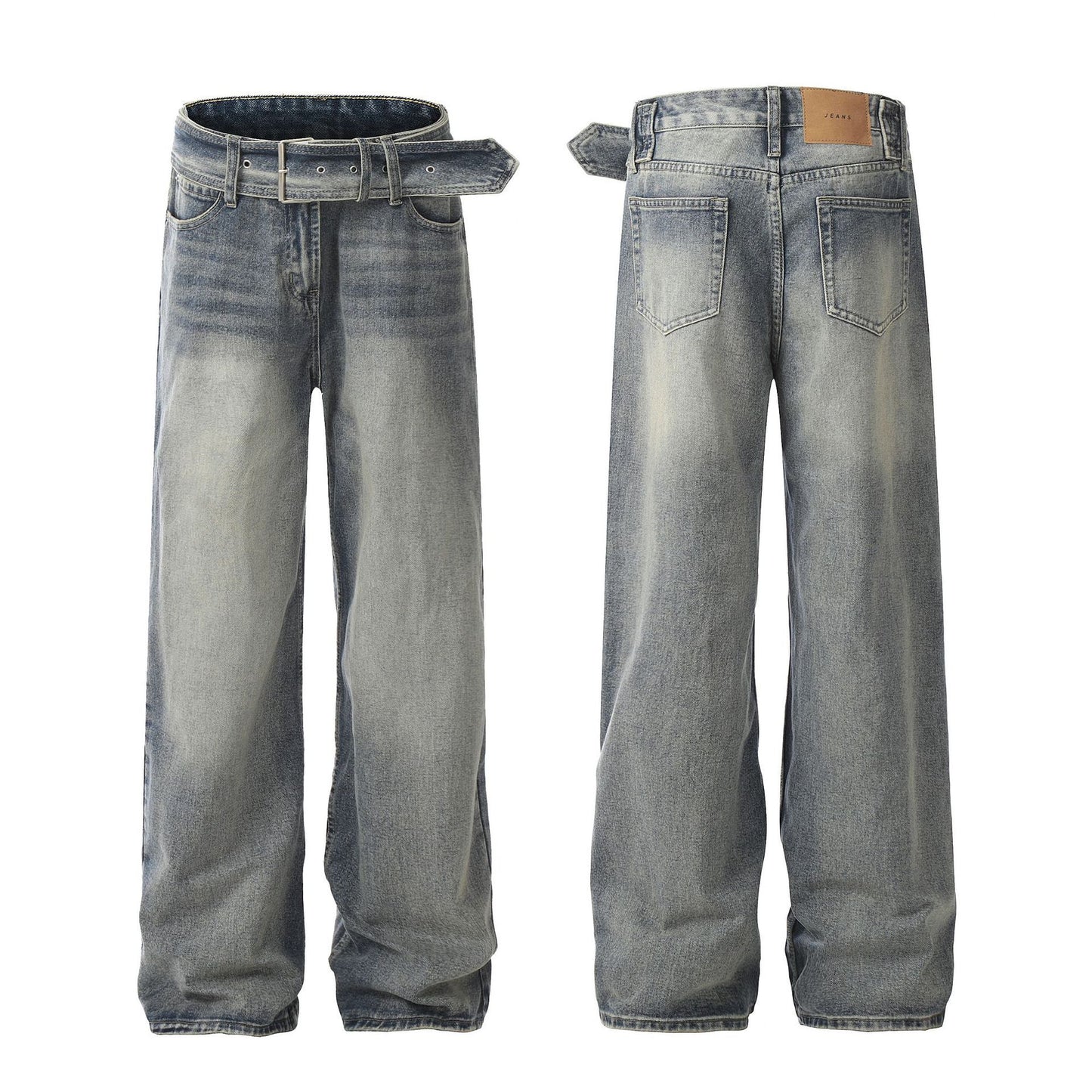 Washed Loose Wide Leg Large Hole Profile Tooling Ribbon Logging Jeans