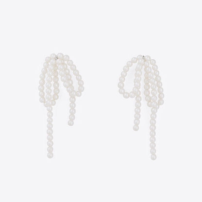 Elegant Bowknot Pearl Silver Woven Earrings