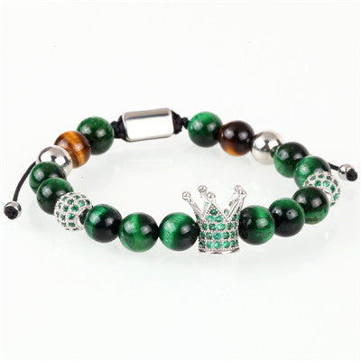 Inlaid Zircon Crown Transfer Beads Woven Men's Bracelet