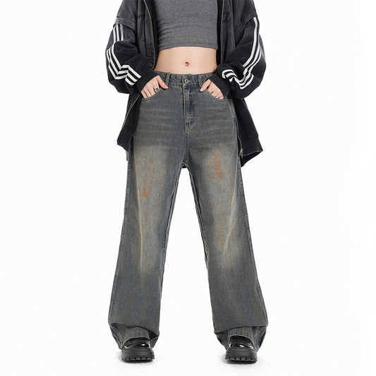 Men's Loose Casual Washed And Worn Dirty Loose Jeans