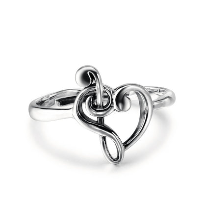 New Silver Retro Music Symbol Ring