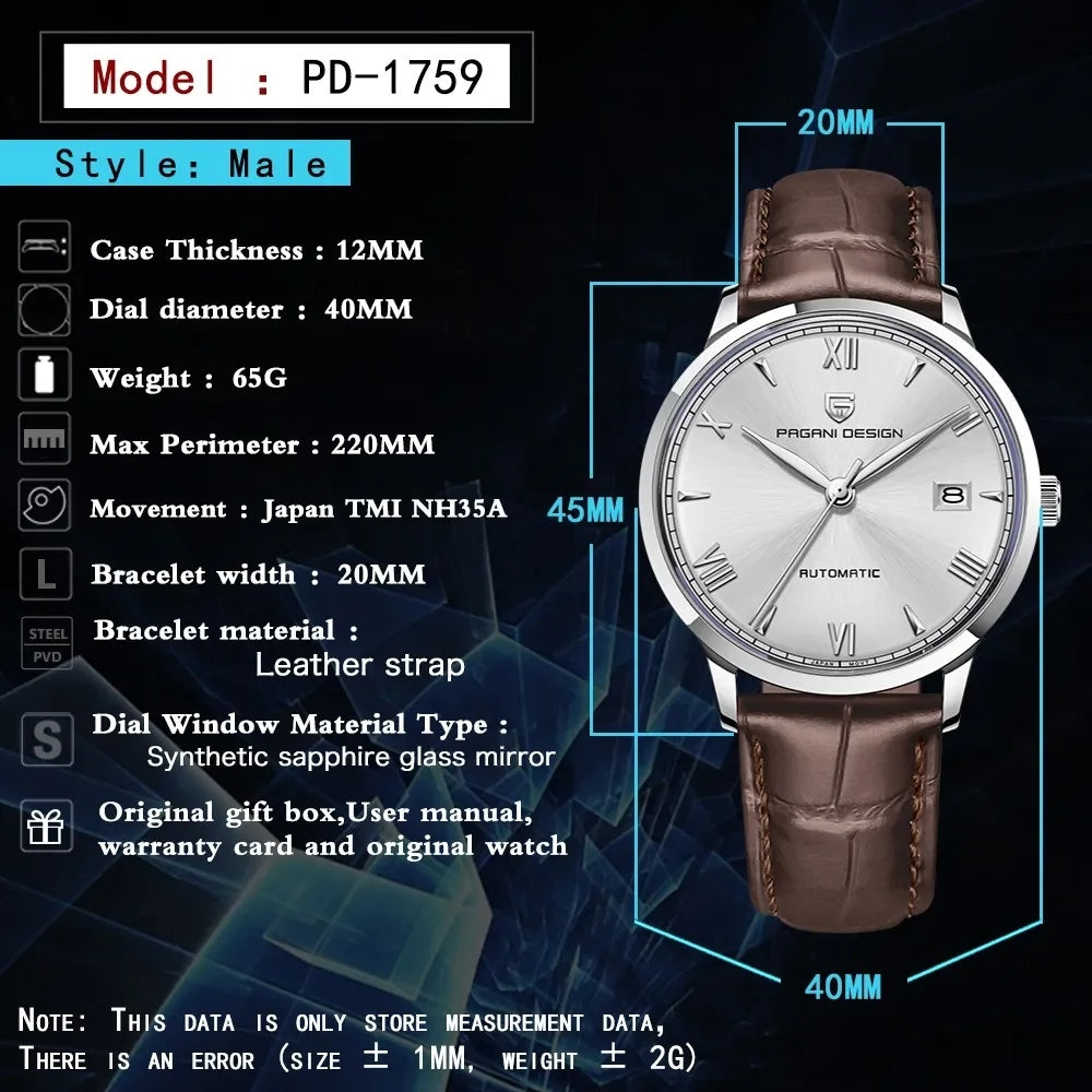 Men's Automatic Mechanical Watch Stainless Steel Waterproof Belt