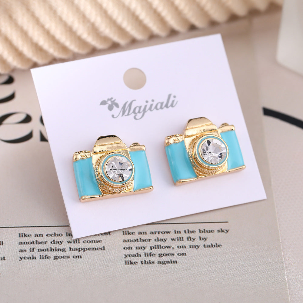 Metal Simple Mini Camera Temperament Ear Studs