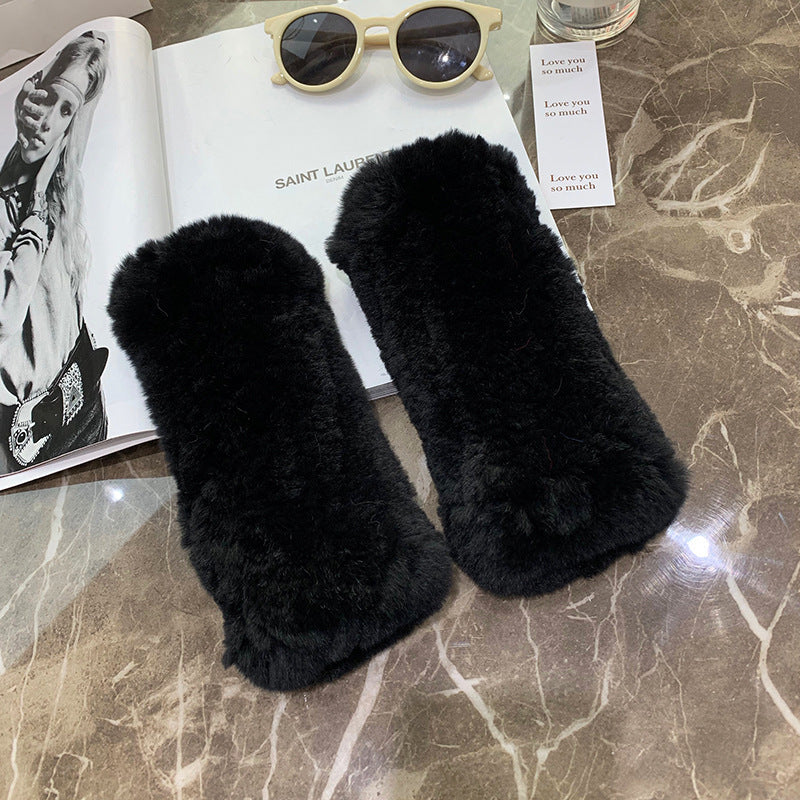 Sweet Warm And Thickened Rex Rabbit Fur Gloves