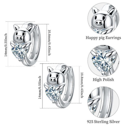 Hypoallergenic Cubic Zirconia Pig Small Cute Heart Huggie Hoop Earrings