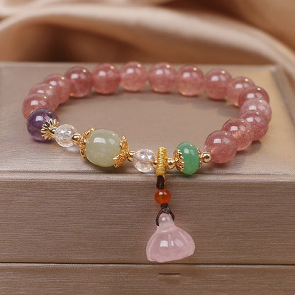 Natural Strawberry Quartz Lotus Seedpod Pendant Bracelet