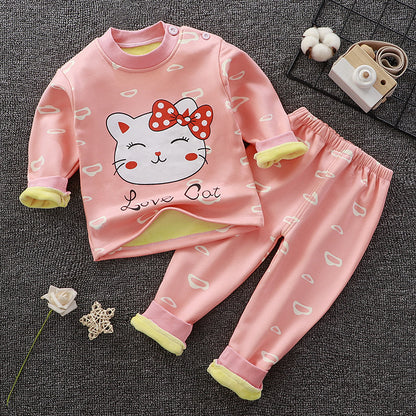 Children's Thermal Underwear Suit Fleece-lined Thickened Boys Girls Autumn Clothing