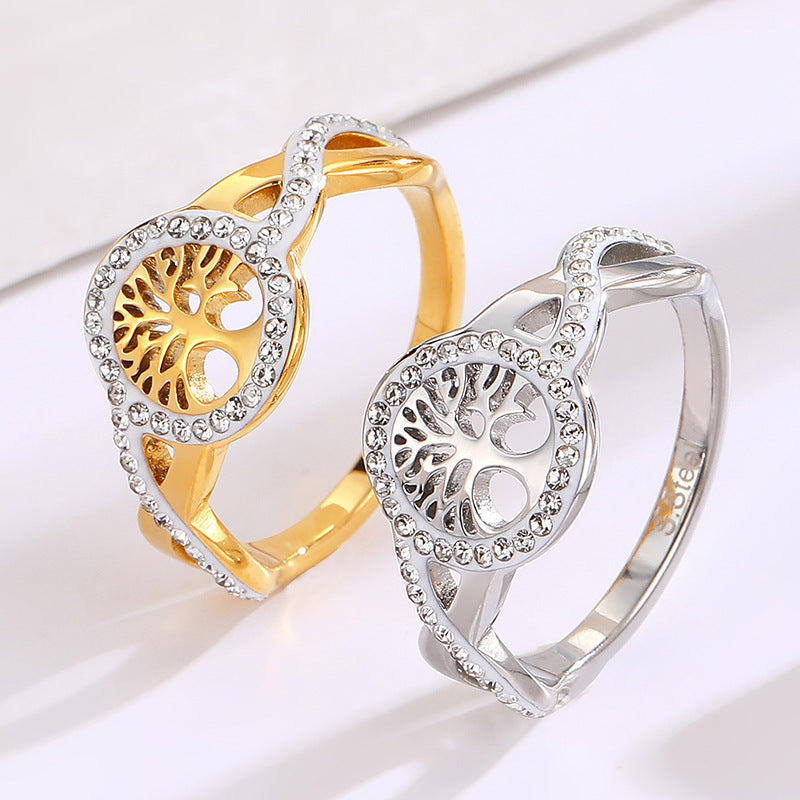 Lucky Tree Stainless Steel Hollow Color Retention Fashion European And American Style Popular Ring