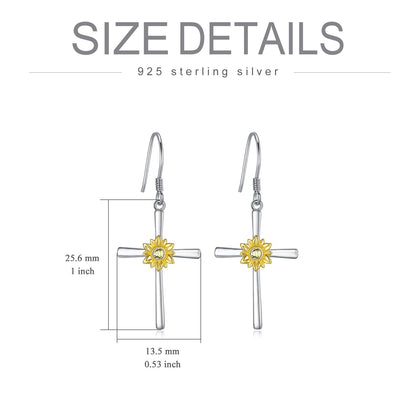 Sunflower Earrings Sterling Silver Cross Dangle Drop Hooks Earrings Sunflower Flower Jewelry Gifts for Women Teens Birthday