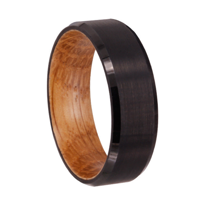 Tungsten Steel Shell With Wine Barrel Wood Inner Ring Ring