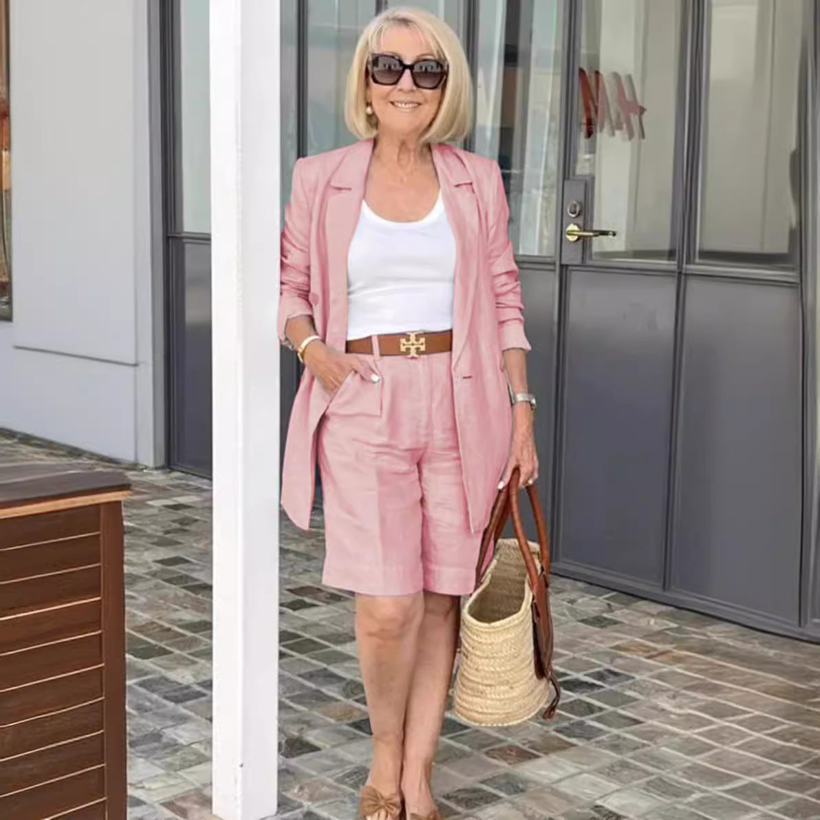 Elegant Cardigan Suit Coat Shorts Two-piece Suit