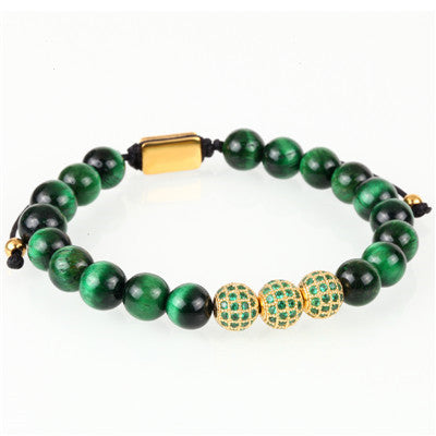 Inlaid Zircon Crown Transfer Beads Woven Men's Bracelet