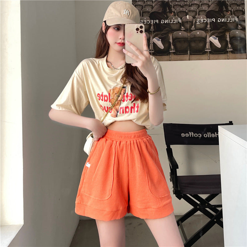 Summer Loose Waffle Casual Wide Leg Pocket