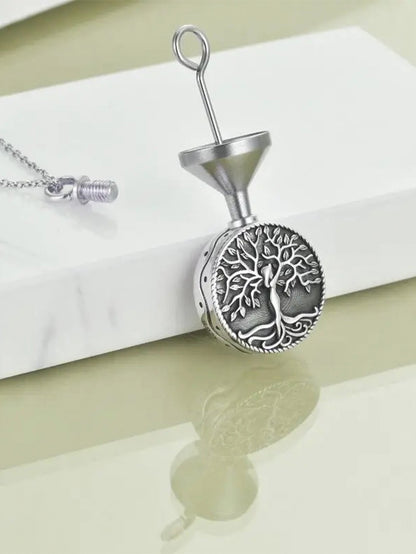 Tree of Life Urn Cremation Jewelry Necklace for Ashes in Sterling Silver Retro