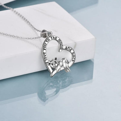 Sterling Silver Cow Heart Pendant Necklace for Women I Love You To The Moon And Back