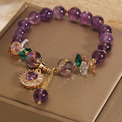 Internet Celebrity Purple Crystal Zircon Circle Pendant Bracelet Cold Style Sweet